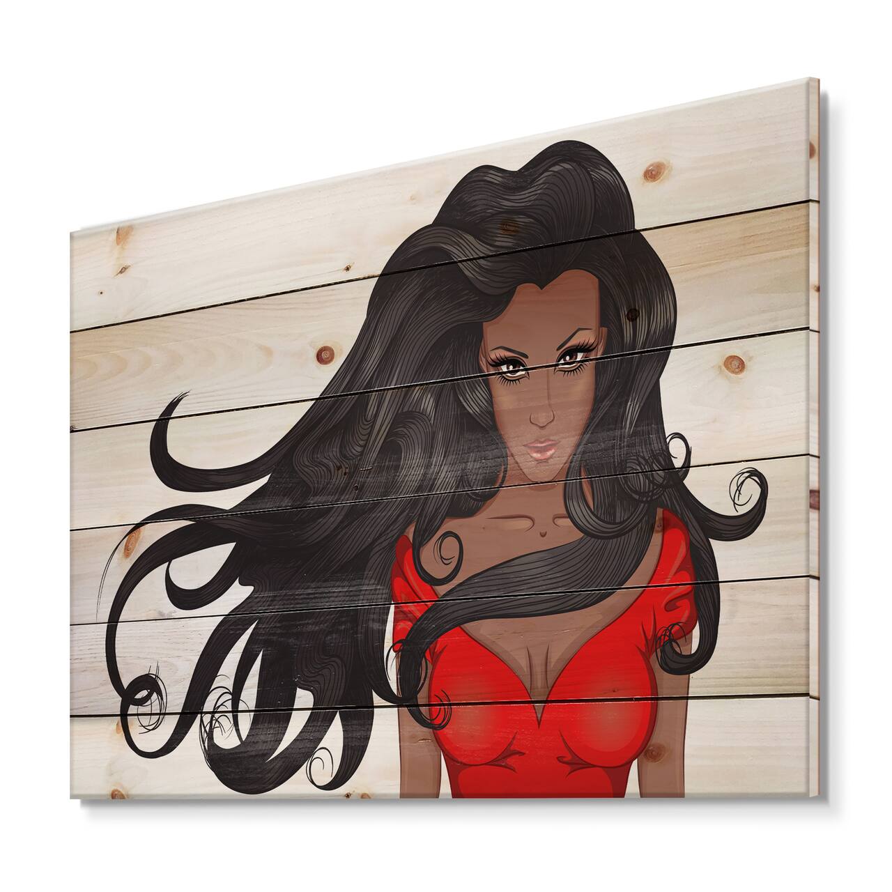 Designart - Portrait of African American Woman XIV - Modern Print on Natural Pine Wood
